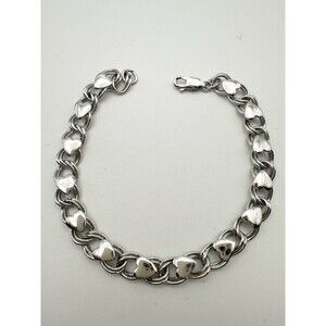 Vintage Link Chain Heart Bracelet Sterling Silver 7” 6.5mm